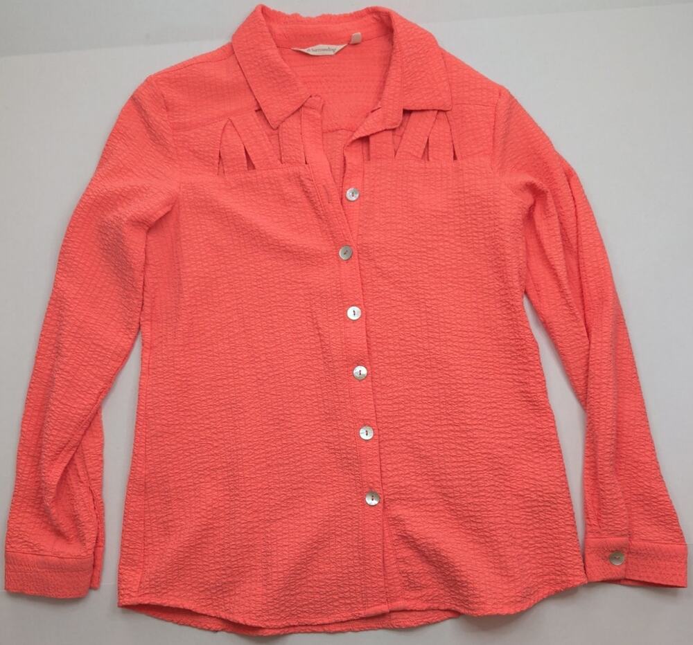 Soft Surroundings Coral Peekaboo Cutout Long Sleeve Button-up Shirt Top XS